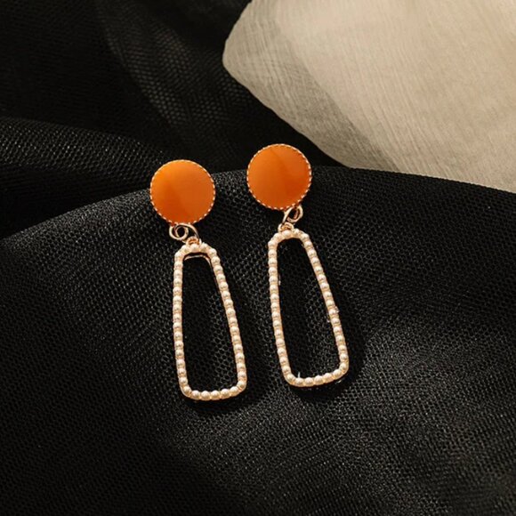 Oblong Fashionable Temperament Earrings Sweet Retro Design Gentle Lady orange - Picture 3 of 5
